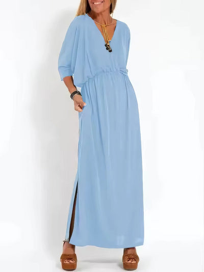 Vintage Long Evening Dress for Women, V-Neck and High Waist