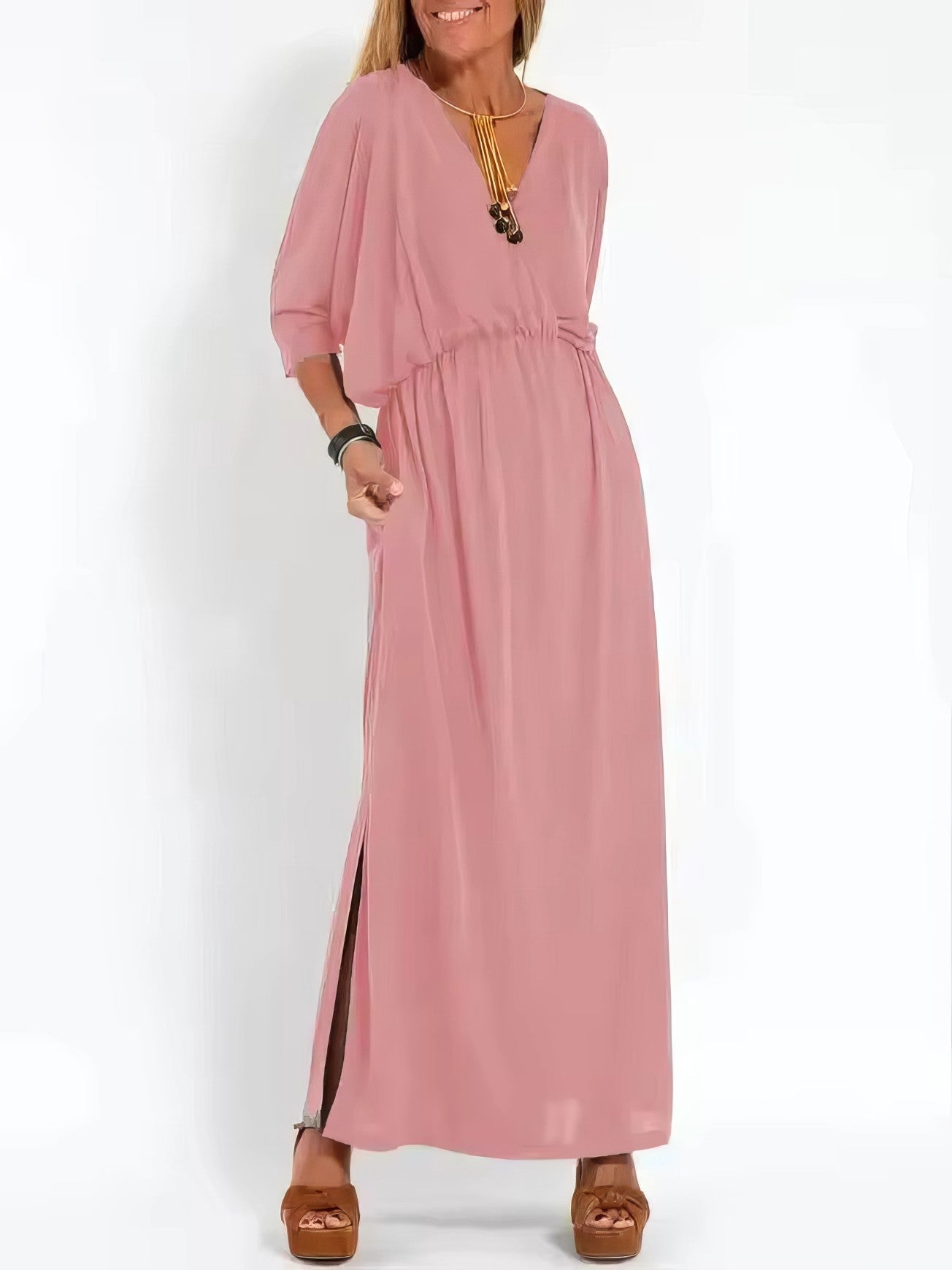 Vintage Long Evening Dress for Women, V-Neck and High Waist