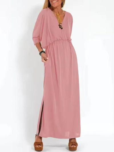 Vintage Long Evening Dress for Women, V-Neck and High Waist