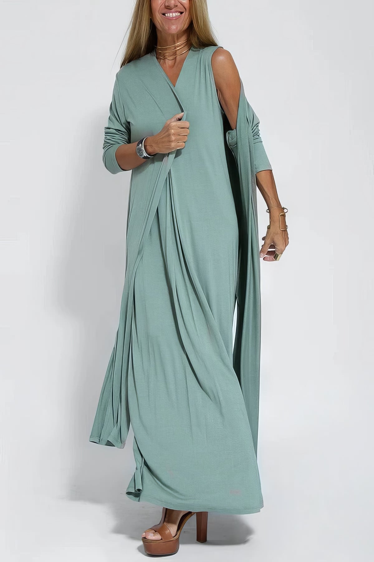 Elegant Long Dress + Matching Cardigan GIFTED