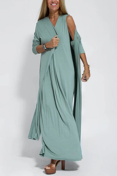 Elegant Long Dress + Matching Cardigan GIFTED