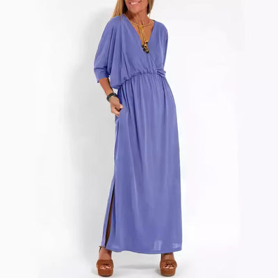 Vintage Long Evening Dress for Women, V-Neck and High Waist