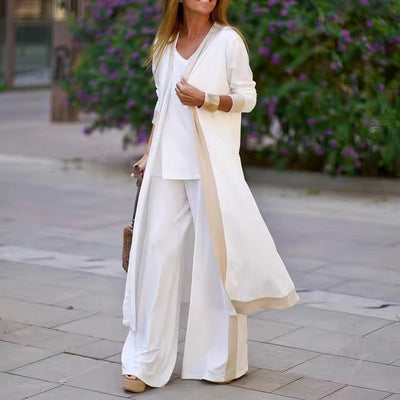 3-Piece Women's Set: Cardigan, Top, and Wide Pants