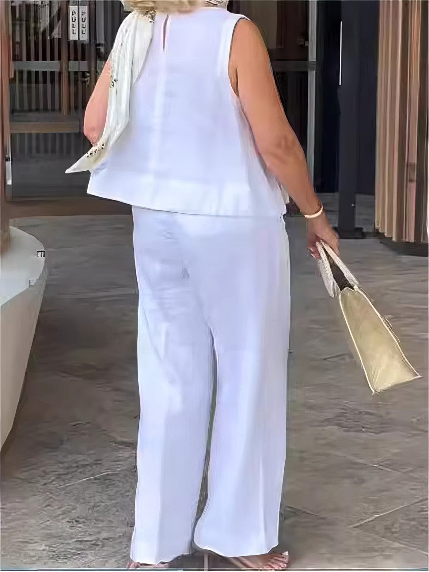 Linen and Cotton Set for Women, Sleeveless Blouse and Loose Pants
