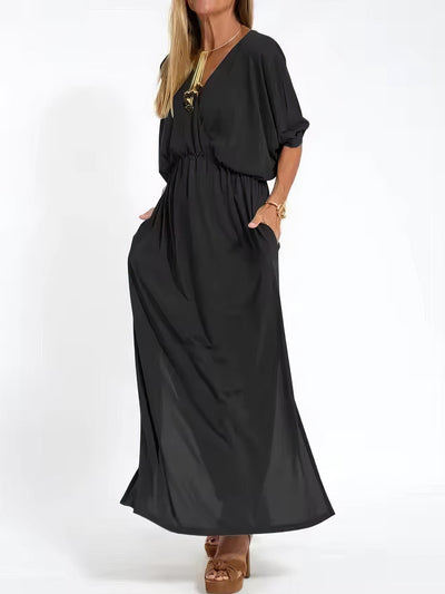 Vintage Long Evening Dress for Women, V-Neck and High Waist