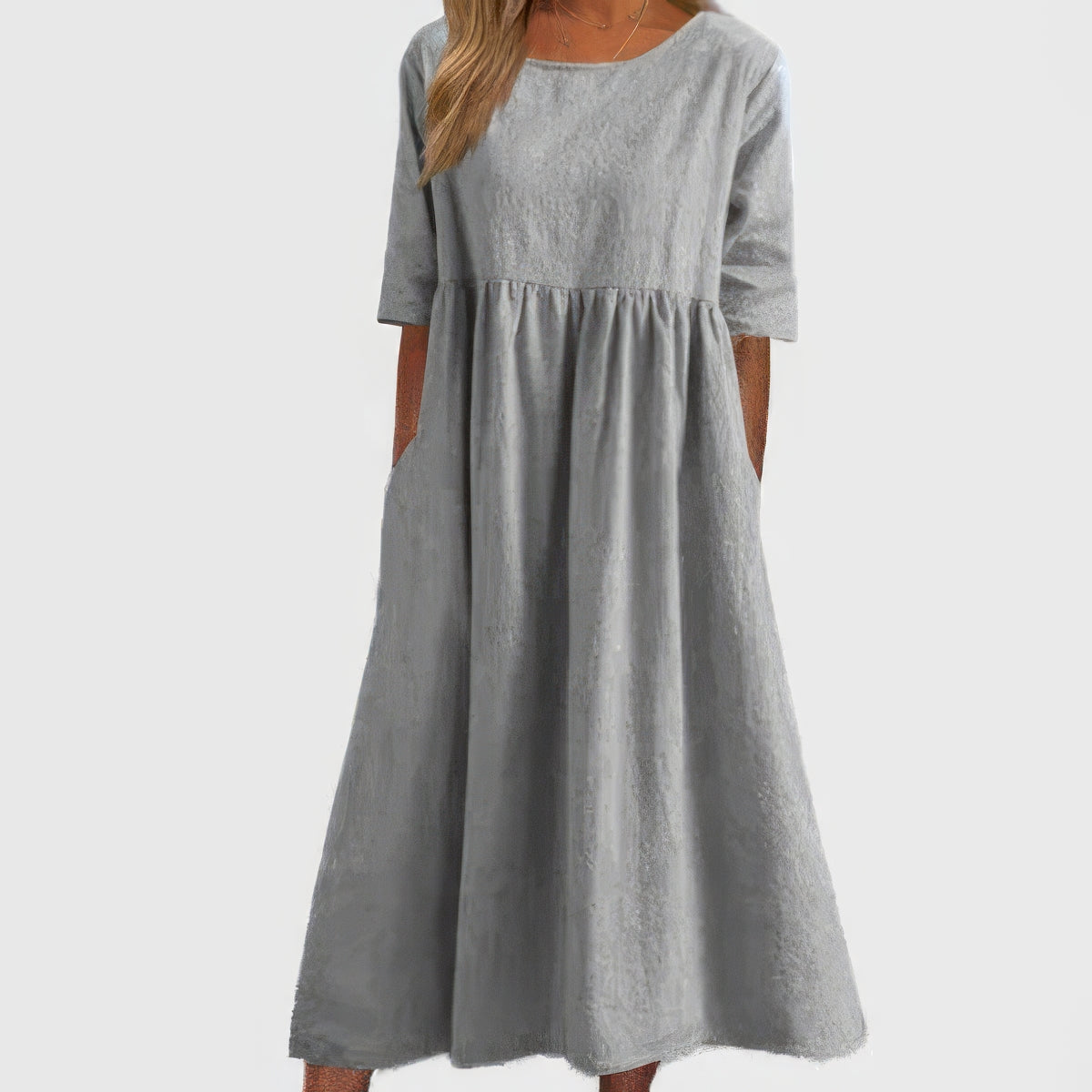 Cotton dress with round collar and pockets