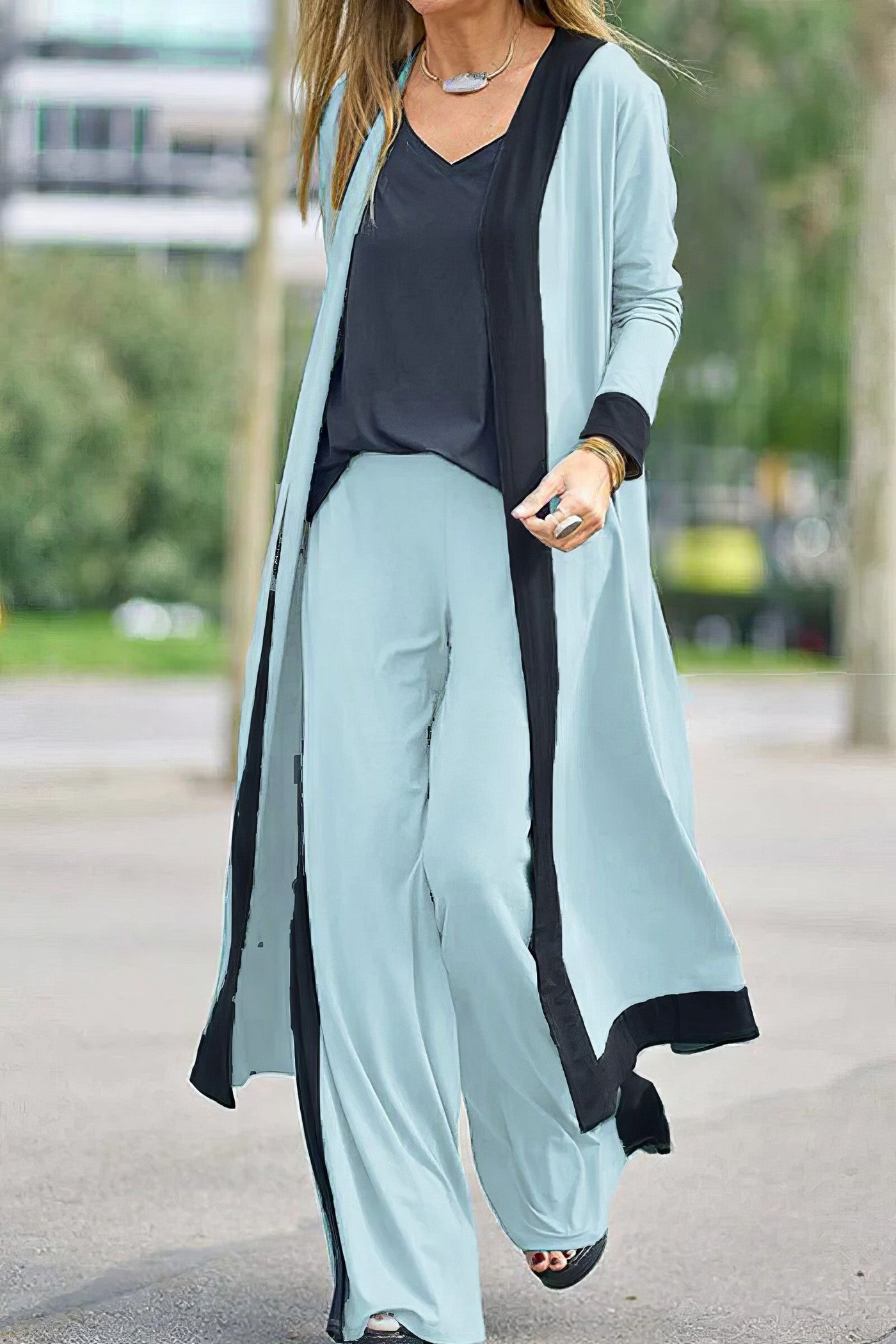 3-Piece Women's Set: Cardigan, Top, and Wide Pants