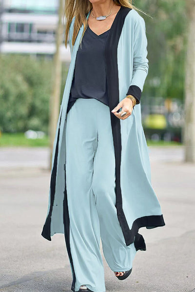 3-Piece Women's Set: Cardigan, Top, and Wide Pants