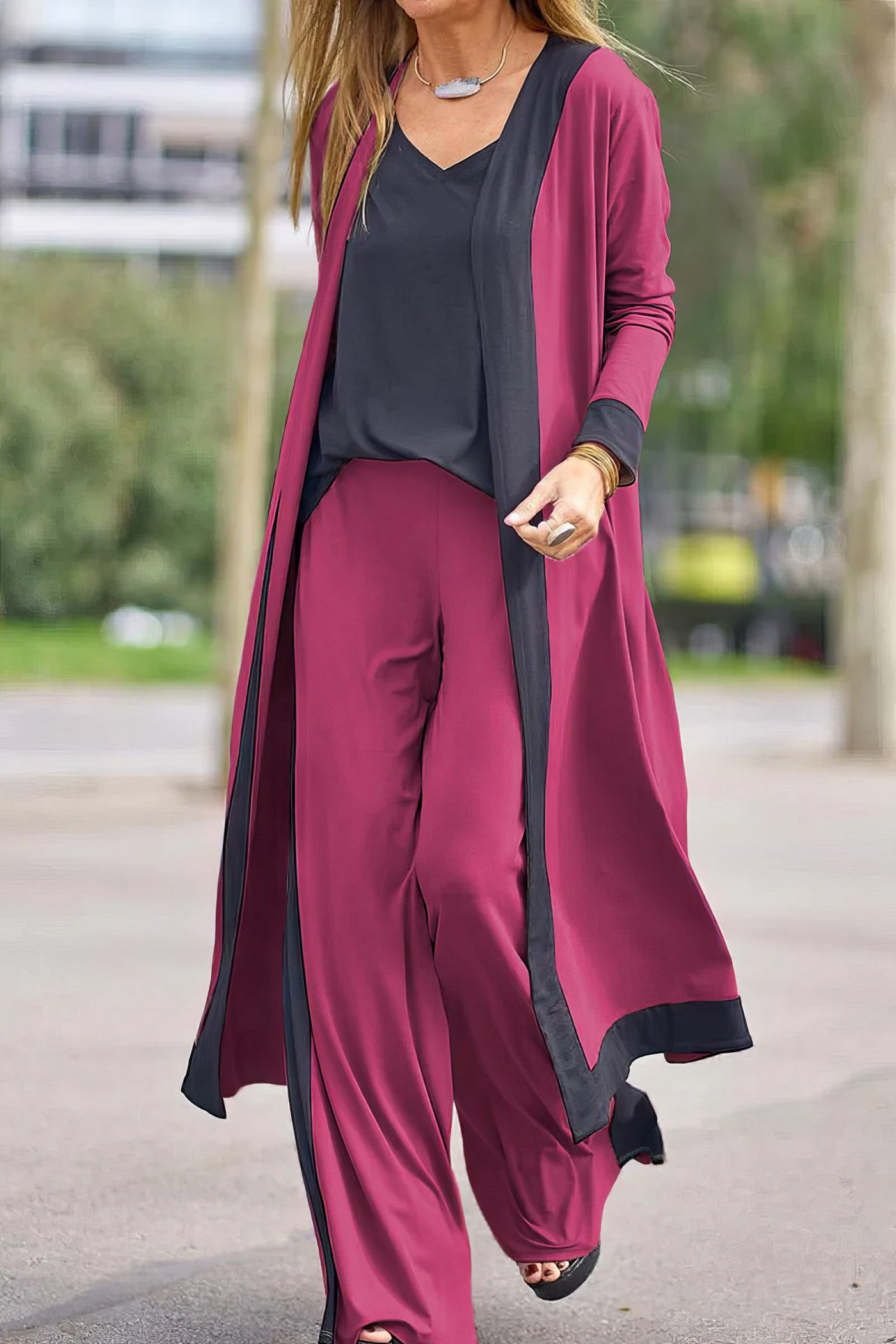 3-Piece Women's Set: Cardigan, Top, and Wide Pants