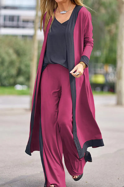 3-Piece Women's Set: Cardigan, Top, and Wide Pants